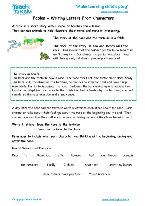Worksheets for kids - fables-writing-letters-from-characters